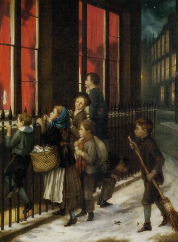 A group of children gazing through the window by Augustus Edwin Mulready